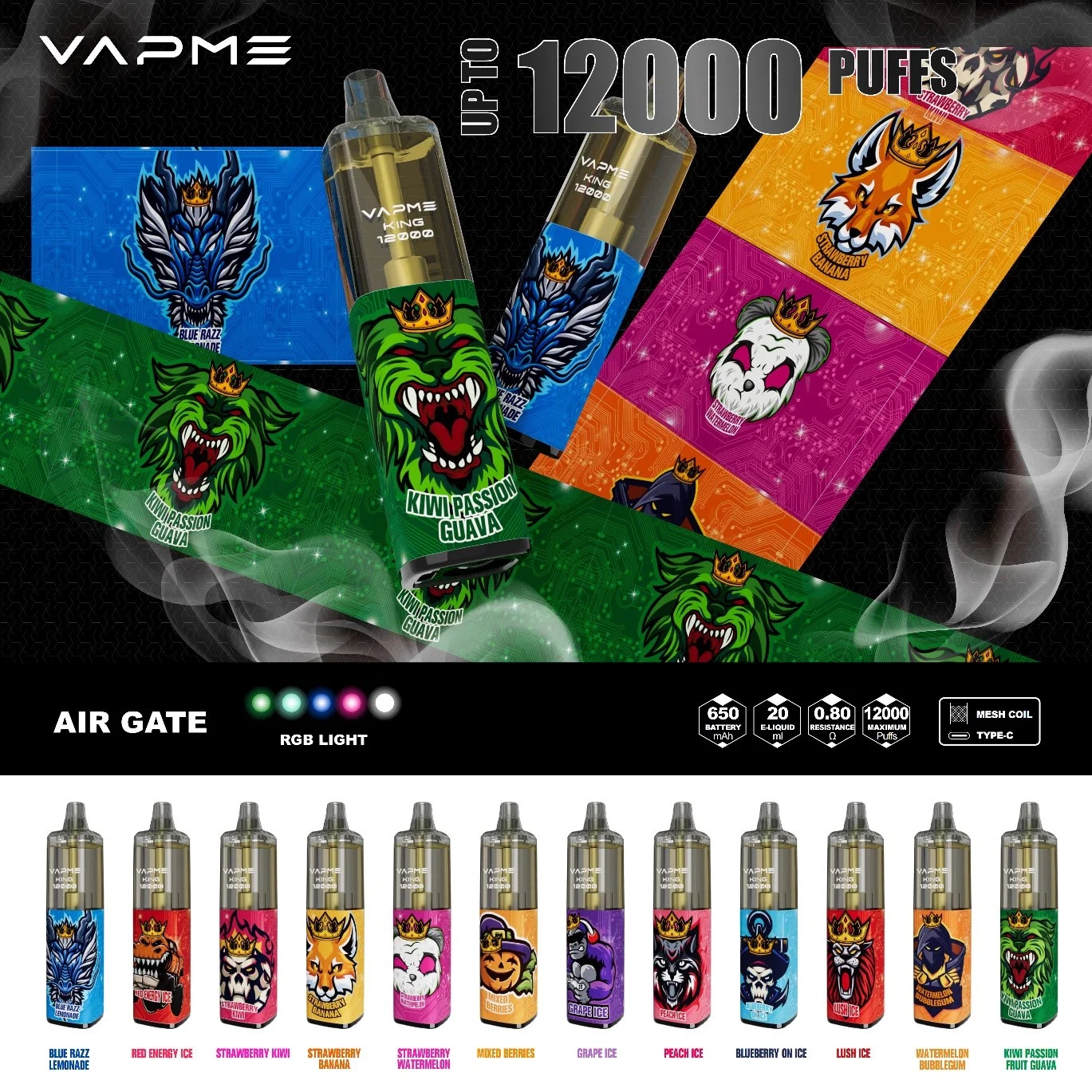 Vapme King 12000 Suihketta Kertakäyttöinen Sähkötupakka